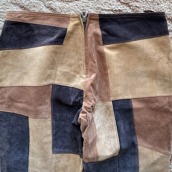 MISDEMEANOR Women's 7/8 Brown Beige Black Leather Patchwork Boho Hippie Pants - Picture 5 of 12